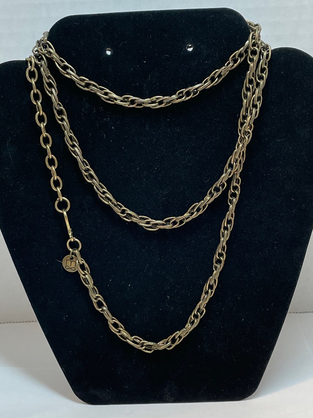 Mialisa Brass Double Link Etched Necklace With Extender, 42” Boho, Tribal Rustic